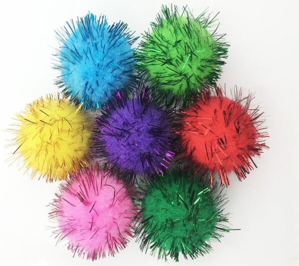 30 Piece Assorted Color Sparkle Balls Cat's Favorite Toy Tinsel Pom Poms Glitter