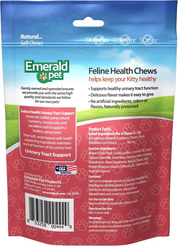 Emerald Pet Feline Health Chews UT Support — Natural Grain Free Urinary Tract Health Cat Chews — Cat Urinary Supplements with Cranberry, Chicory Root, and Dandelion Leaf Extract — Made in USA, 2.5 oz - Image 2