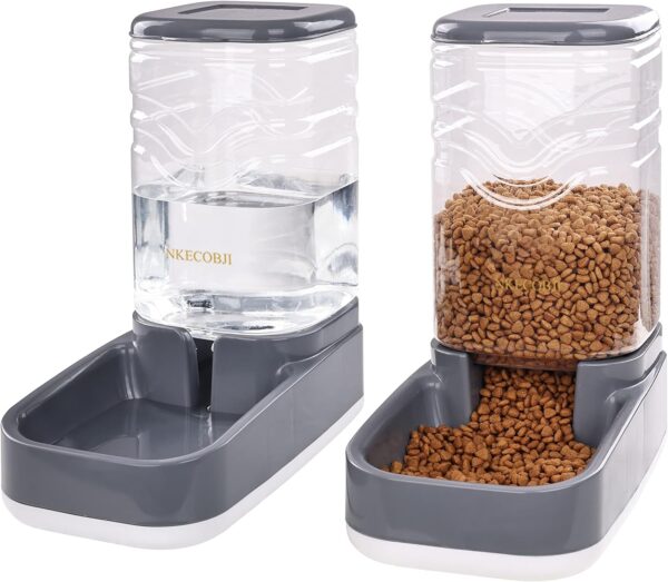 Automatic Pets Feeder and Water Dispenser Set,Gravity Food Feeder and Waterer Set with Pet Food Bowl,Easily Clean Self Feeding for Small Large Pets Dogs Cats Large Capacity(3.8L)