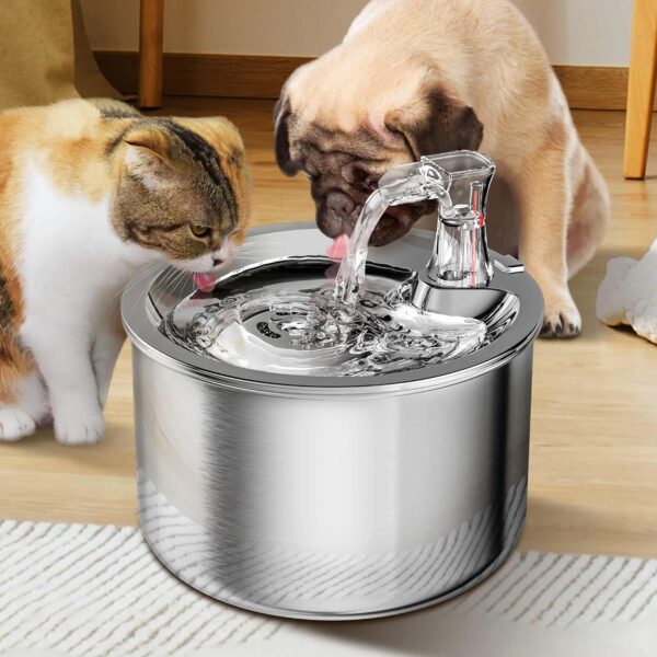 Cat Water Fountain, Stainless Steel Pet Water Fountain for Cats inside Ultra-Quiet Pump, 2L/67oz Automatic Dog Dispenser Water Bowl, Multiple Pets Water Fountain - Image 7