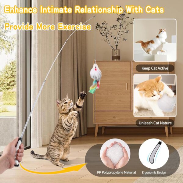 4-in-1 Interactive Cat Feather Toys Durable Retractable Fishing Pole Cat Toy Enhanced Suction Cup Cat Catnip Toy 14 Wand Replacement Door Hanging Cat String Toy for Bored Indoor kitten - Image 3