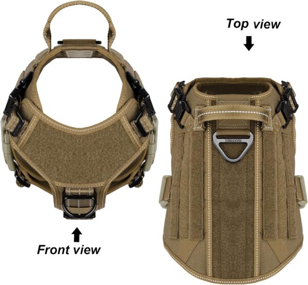 ICEFANG Tactical Dog Harness,2X Metal Buckle,Working Dog MOLLE Vest with Handle,No Pulling Front Leash Clip,Hook and Loop Panel (Medium (Pack of 1), Reflective Brown) - Image 3