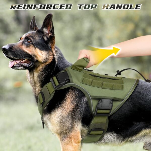 WINGOIN Tactical Dog Harness for Large Dogs, Heavy Duty No Pull Dog Harness with Handle, Adjustable Reflective Military K9 German Shepherd Big Size Dog Vest for Training, Walking, Hiking, Green (L) - Image 4