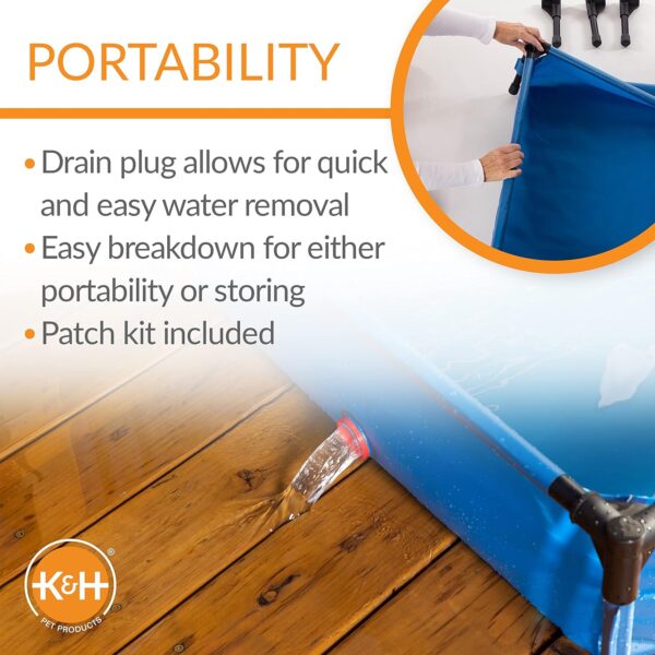 K&H Pet Products Portable Dog Pool & Pet Bath for Dogs and Puppies, Swimming Pool for Large Dogs Heavy Duty, Plastic Wading Pet Pool with Drain, Large 30 X 42 X 7 Inches - Image 4