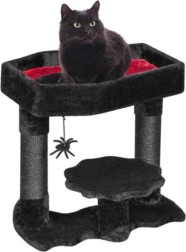 BEWISHOME Gothic Cat Tree with Coffin Bed, Cat Tower for Indoor Cats with Spacious Cat Condo, Sisal Scratching Posts, Spider Toy Cat Activities Center for Black Cats Halloween Pet Furniture MMJ91R - Image 5