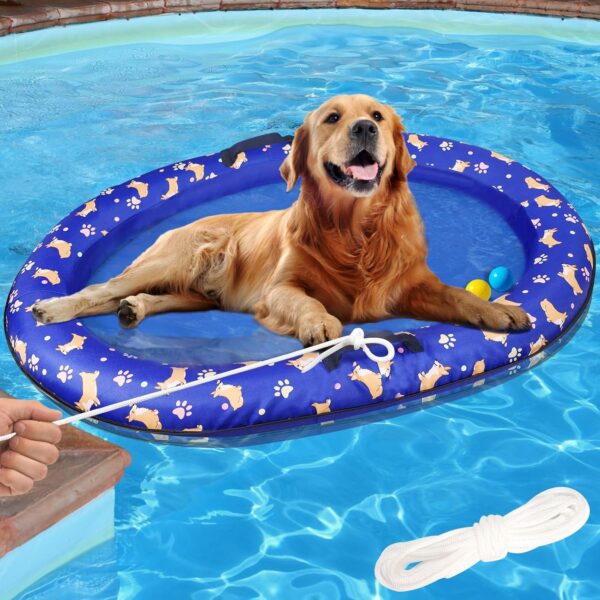 Inflatable Dogs Pool Float with Rope,Dogs Swim Raft Floating Mat,Pet Float for Small Medium Puppy Swimming