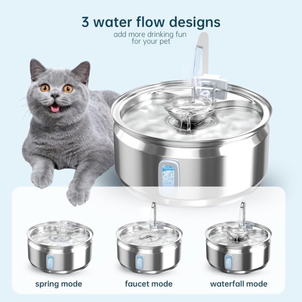 Cat Water Fountain,Yuzklic Cat Fountain Stainless Steel Water Bowl,3.2L/108oz Dog Drinking Dispenser Cat Feeding& Watering Supplies for Pets with 4 Filters & 2 Filter sponges - Image 2