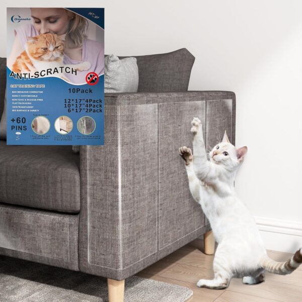 Furniture Protectors from Cats Scratch,10 Packs Cat Scratch Couch Protector Scratch Guard,Sofa Corner Scratching Training Tape Deterrent (10pack-4 * 17''12''+4 * 17''10''+2 * 17''6'')