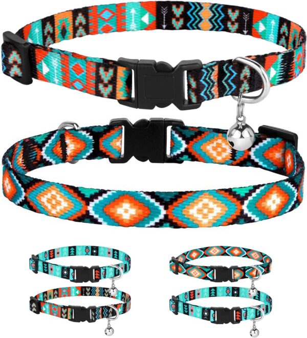 CollarDirect Cat Collar Breakaway Set of 2 PCS Tribal Pattern Aztec Pet Safety Adjustable Kitten Collar with Bell (Tribal + Aztec)