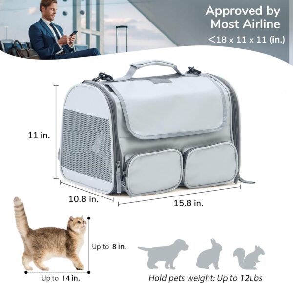 FUKUMARU Cat Carrier, Soft-Sided Pet Carriers for Small Dogs and Medium Cats Under 12lb, Airline Approved Travel Cat Bag with Double-sided Cushion and 4 Storage Bags, Portable and Washable，Grey S - Image 4