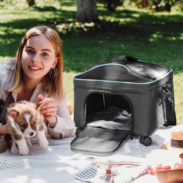 Airline Approved Cat Dog Carrier w Silent Wheel, Pet Carriers for Small Dogs Cats, Soft Travel Carrier Bag w Handle and Shoulder,Ideal for Outdoor (Black) - Image 5