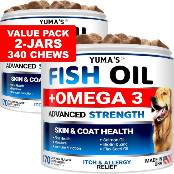 (2-Pack) Omega 3 Fish Oil for Dogs - Skin and Coat Supplement - Omega 3 for Dogs - Dry & Itchy Skin Relief Treatment - Allergy Support - Dog Anti Shedding Treats - Shiny Coats - EPA & DHA - Salmon