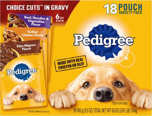 PEDIGREE CHOICE CUTS IN GRAVY Adult Soft Wet Dog Food 18-Pack Variety Pack, 3.5 oz Pouches