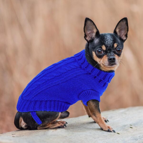 uxcell Small Dog Sweater Thick Twisted Knit Pullover Turtleneck Pet Dog Clothes Apparel, Soft Winter Warm Dog Sweater for Small Medium Puppy Dogs Cats(Blue, XX-S) - Image 5