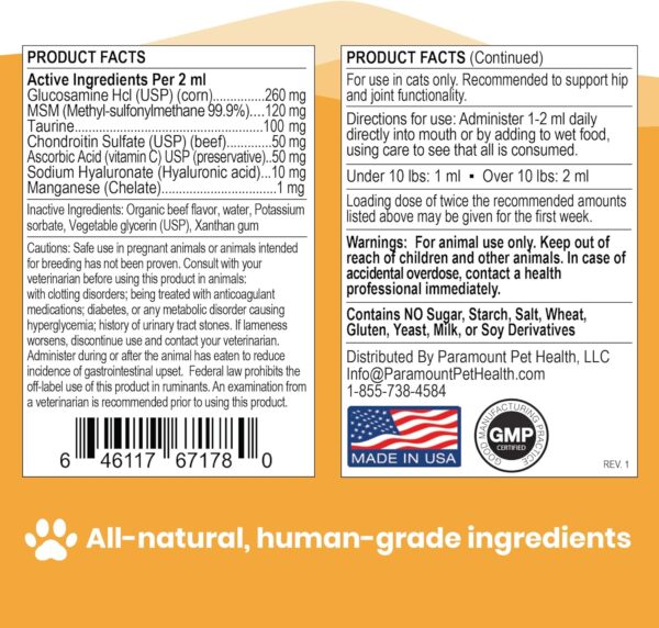 100% Natural Glucosamine for Cats - Msm Arthritis Pain Relief for Cats - Cat Hip and Joint Supplement Liquid - 260mg Glucosamine Chondroitin for Cats - Image 4