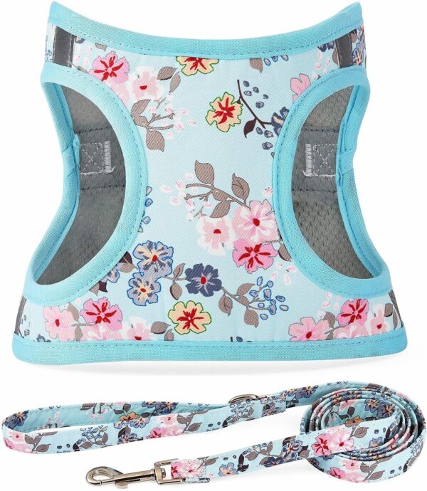 Moonpet Step in Air Dog Harness Leash Set- All Weather Reflective No-Pull Floral Pattern Padded Mesh Vest Harness for Cats Puppy Extra-Small Small Medium Large Dogs - Bell Orchid - M - Image 7