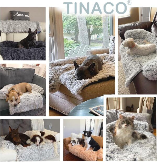 Tinaco Luxurious Calming Bed Mats, Washable Removable Couch Cover, Plush Long Fur Mat for Pets, Waterproof Lining, Perfect for Small, Medium and Large Dogs and Cats (Gradient Gray, L) - Image 2