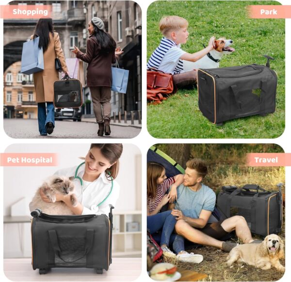 Cat Dog Carrier with Wheels, Airline Approved Pet Carrier for Small Dogs, Soft Sided Pet Travel Carrier with Telescopic Handle and Shoulder Strap (Black) - Image 2