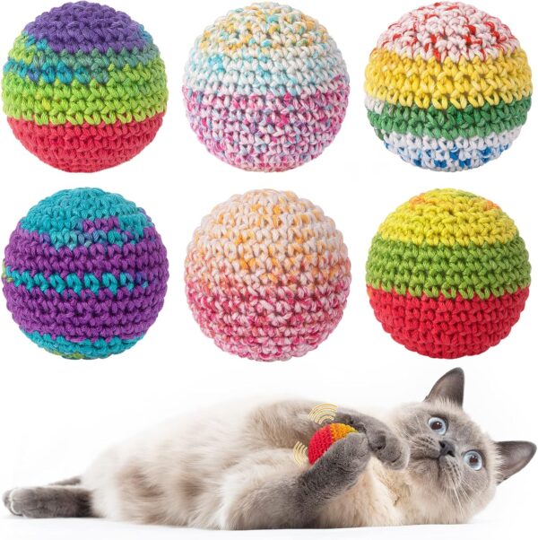 Retro Shaw Cat Toys Balls, Woolen Yarn Cat Ball Toy with Bell Inside, Cat Toys for Indoor Cats, Interactive Cat Chew Toys for Kitty Kitten, 6 Pack