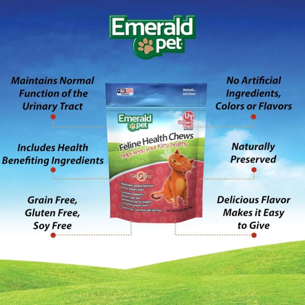 Emerald Pet Feline Health Chews UT Support — Natural Grain Free Urinary Tract Health Cat Chews — Cat Urinary Supplements with Cranberry, Chicory Root, and Dandelion Leaf Extract — Made in USA, 2.5 oz - Image 3