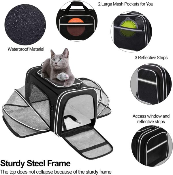 Airline Approved Expandable Pet Carrier with Mesh Pockets, Shoulder Strap, Washable Pads - For 2 Cats, Kittens, Puppies, Dogs - Image 4