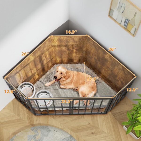 ROOMTEC 53 inch Furniture Dog Crate Corner, Dog Kennel Corner Wooden End Table with Bowl, Indoor Pet Crates Corner Side Table for Dogs, Wide Top Perfect for Limited Room - Image 3