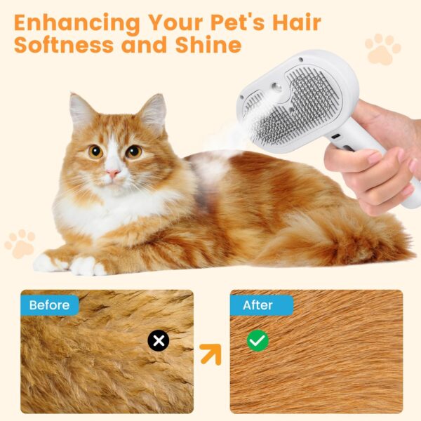 Cat Steam Brush for Shedding, Steamy Cat Brush for Long & Short Haired Cats & Dogs, Spray Cat Brush for Pet Grooming, Self-Cleaning Pet Hair Removal Comb with Water Tank - Image 8