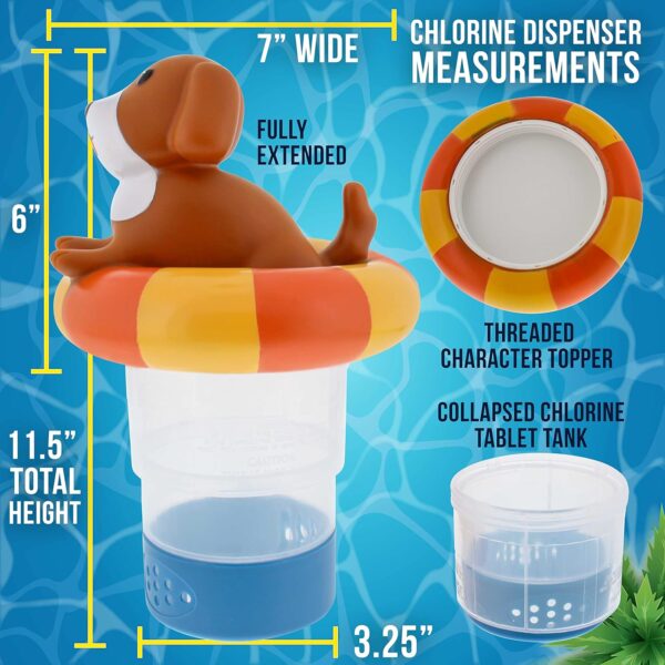 U.S. Pool Supply Puppy Dog Floating Pool Chlorine Dispenser, Collapsible Base, Holds 3" Tablets - 7" Fun Cute Happy Pet Life Preserver Animal Float Floater Decoration, Adjustable Balanced Delivery - Image 3