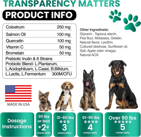 Dog Allergy Relief Chews - Dog Itch Relief - Probiotics, Omega 3 Fish Oil + Colostrum - Itchy Skin Relief - Seasonal Allergies - Anti Itch Support & Hot Spots - Immune Health Supplement - Made in USA - Image 5