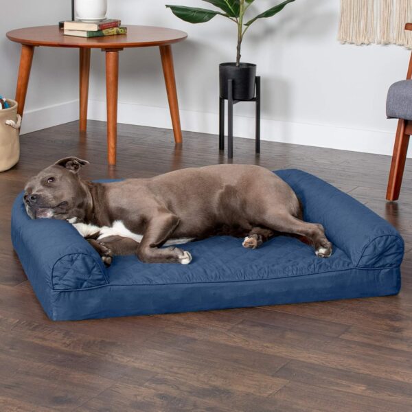 Furhaven Orthopedic Dog Bed for Large/Medium Dogs w/ Removable Bolsters & Washable Cover, For Dogs Up to 55 lbs - Quilted Sofa - Navy (Blue), Large - Image 3