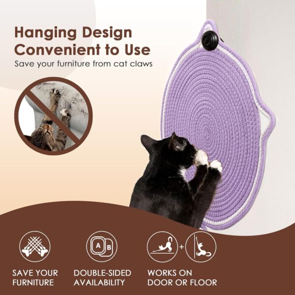 Cat Scratcher Mat, Natural Cotton Rope Cat Scratch Pad, 15.7'' Round Horizontal Floor Cat Scratching Pads for Indoor Cats, Cat Furniture Protector for Wall, Couch, Carpets, Sofas - Image 4