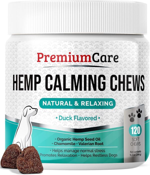 PREMIUM CARE Hemp Calming Chews for Dogs Anxiety, Made in USA, 9.3 oz (264g), Duck-Flavored, 120 count