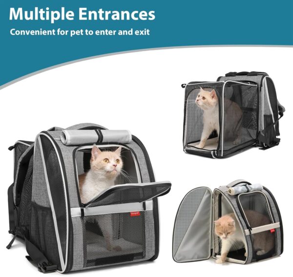 Large Cat Carrier Backpack, Expandable Pet Carrier Backpack for Small Dogs Medium Cats, Dog Carrier Backpack, Airline Approved Foldable Puppy Backpack Carrier for Travel, Hiking (Grey, Large) - Image 4