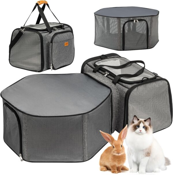 Cat Carrier, Detachable Pet Carrier Airline Approved, 18"x13.4"x11.8" Large Expandable Space 3 in 1 Soft Sided Small Dog Travel Bag, Rabbit Cat Kennel, Pet Mobile Tent Outdoors Indoors (Grey)