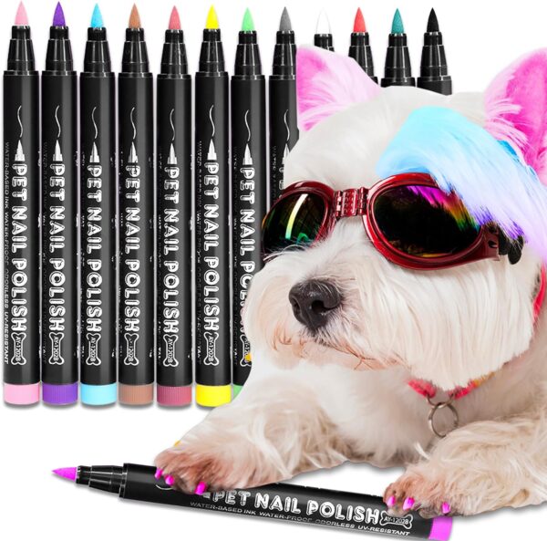 Quick Dry Dog Nail Polish Pens 12 Colors,Pet Safe and Non-Toxic Nail Polish Easy Application for Dogs, Cats, and Small Pets Nail Accessories