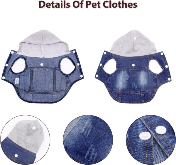 SILD Pet Clothes Dog Jeans Jacket Cool Blue Denim Coat Small Medium Dogs Lapel Vests Classic Hoodies Puppy Blue Vintage Washed Clothes (Grey,M) - Image 4