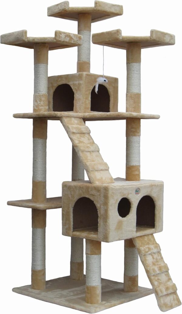 Go Pet Club 72" Tall Extra Large Cat Tree Kitty Tower Condo Cat House for Large Indoor Cats Play Scratch Hide Climb Activity Furniture with Toy, Beige - Image 3