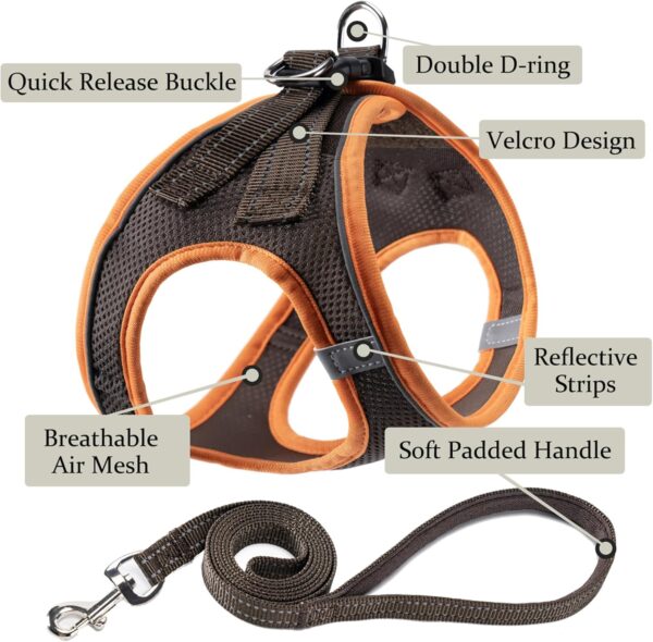 Dog Harness with Leash Set, No Pull Adjustable Reflective Step-in Puppy Pet Vest Harnesses for Small Medium Large Dogs and Cats,Brown XS - Image 2