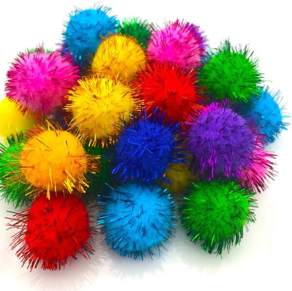 30 Piece Assorted Color Sparkle Balls Cat's Favorite Toy Tinsel Pom Poms Glitter - Image 2