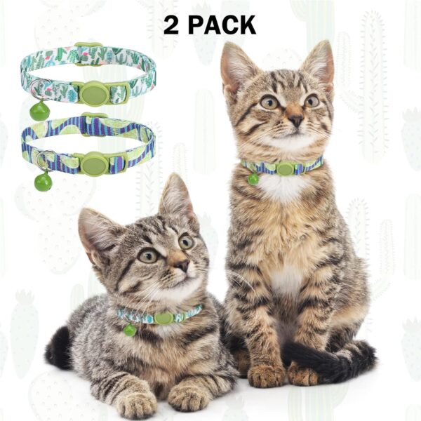 Breakaway Cat Collars for Girl Boy Cats, Spring Summer All Weather Cat Collar Personalized Pattern 2 Pack,Cute Classic Safety Buckles and Bells,Adjustable Printed Nylon Colorful Kitten Collar - Image 6