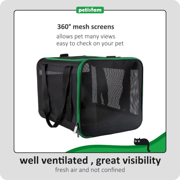 petisfam Easy Load Pet Carrier Bag for Medium or Large Cats with Durable Double-thickness Fabric and Stable Structure. Black w/Green Trim, L - Image 6