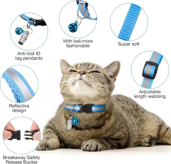 18 Piece Reflective Cat Collars with Bell Adjustable Durable Nylon Cat Collars with Safety Buckles and 6 Piece Weatherproof Metal ID Tags Pendant Anti-Lost ID Tags for Puppy Kittens - Image 2