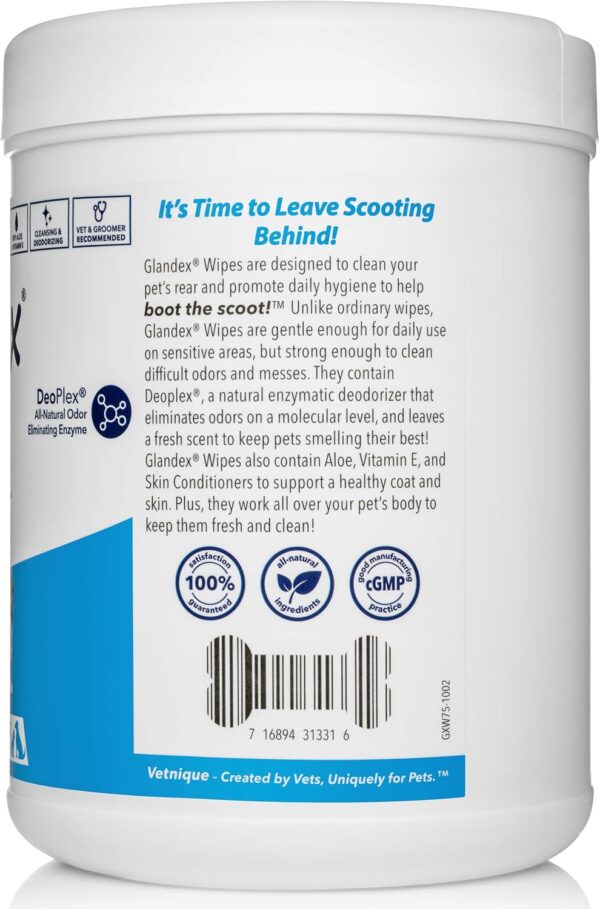 Vetnique Labs Glandex Dog Wipes for Pets Cleansing & Deodorizing Anal Gland Hygienic Wipe​s for Dogs & Cats with Vitamin E, Skin Conditioners and Aloe (75ct) - Image 3