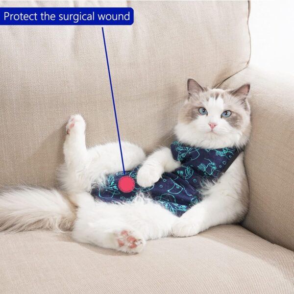 Cat Surgery Recovery Suit Cat Onesie for Cats After Surgery for Surgical Abdominal Wound Or Skin Diseases E-Collar Alternative Wear Cat Neutering Bodysuit Wear (Dark-blue-M) - Image 7