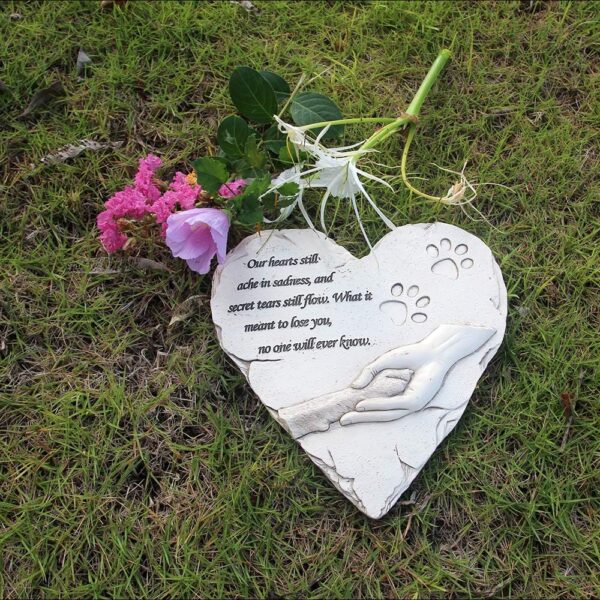 New York Dog Pet Memorial Stones, Hand-Painted Heart-Shaped Loss of Pet Dog Memorial Gifts with Sympathy Poem and Paw in Hand Design, (White) - Image 8