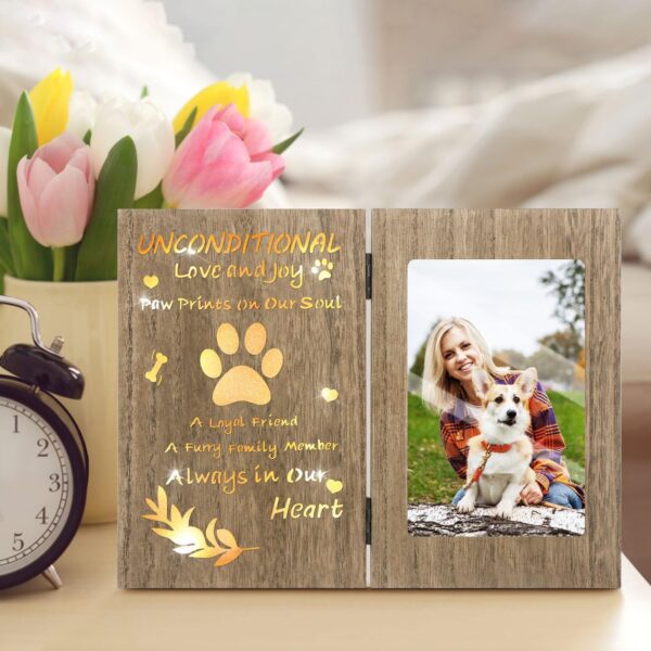 Pet Memorial Gifts for Dogs, LED Light up Dog Memorial Gifts for Loss of Dog, Pet Sympathy Gift for Family, Friend, Wooden Brown Dog Picture Frame for Tabletop - Image 6