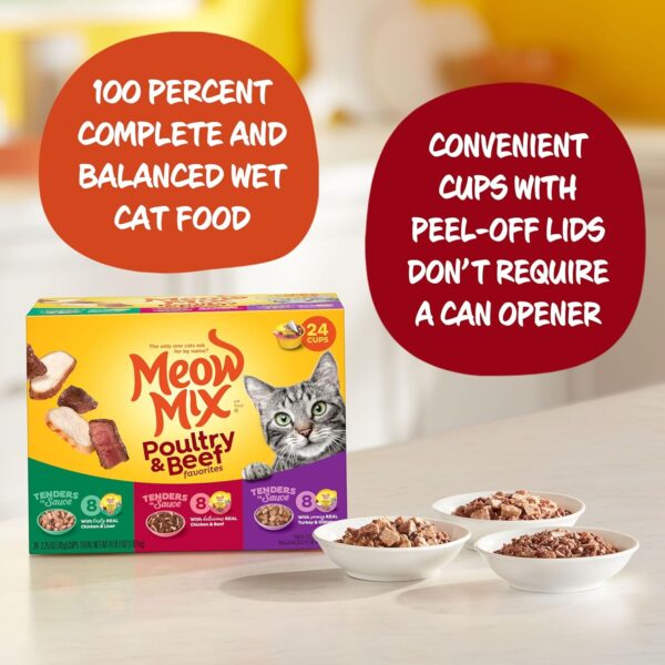 Meow Mix Tenders in Sauce Wet Cat Food, Poultry & Beef Variety Pack, 2.75 Ounce Cup (Pack of 24) - Image 4