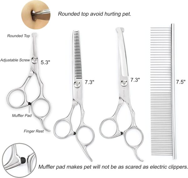 Dog Grooming Scissors Kit, Safety Round Tip, Heavy Duty Stainless Steel Dog Scissors and Dog Nail Clippers, 6 in 1 Dog Grooming Kit Scissors for Dogs and Cats - Image 3