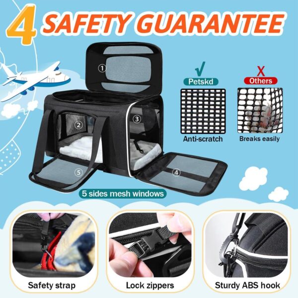 Top-Expandable Pet Carrier 17x13x9.5 Inches Southwest Allegiant Airline Approved, Soft-Sided Carrier for Small Cats and Dogs with Locking Safety Zippers and Anti-Scratch Mesh(Black) - Image 4