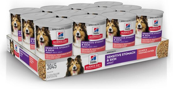 Hill's Science Diet Sensitive Stomach & Skin, Adult 1-6, Stomach & Skin Sensitivity Support, Wet Dog Food, Salmon & Vegetables Loaf, 12.8 oz Can, Case of 12 - Image 3